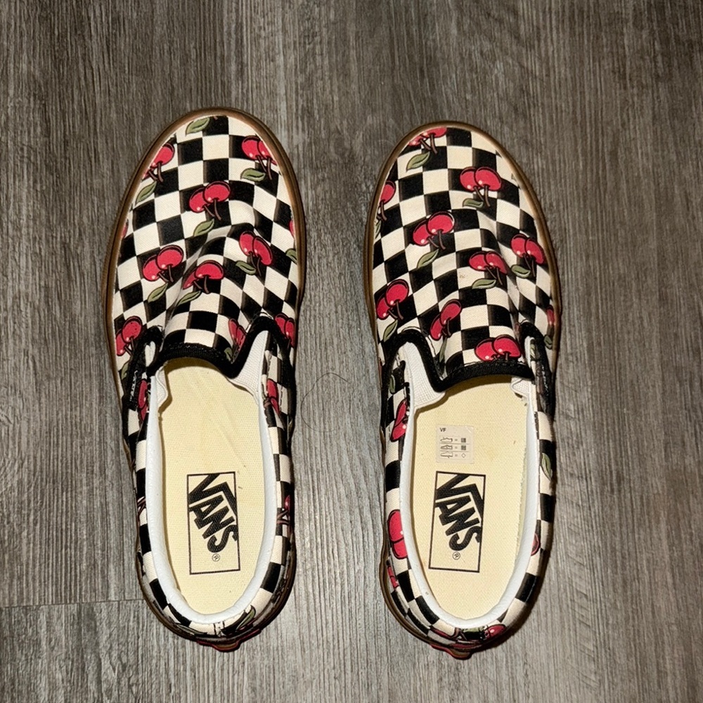 Vans Checkered Cherry Slip-On Sneakers - Black, White, Red